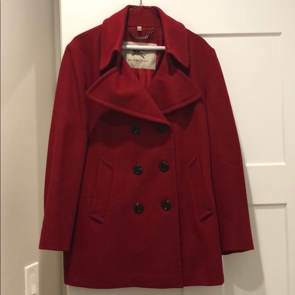 Burberry Jackets & Blazers - Like-New! Burberry London Wool Red Peacoat